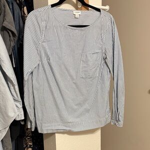 J. Crew Blue & White Pinstripe Long Sleeve Pocket Top